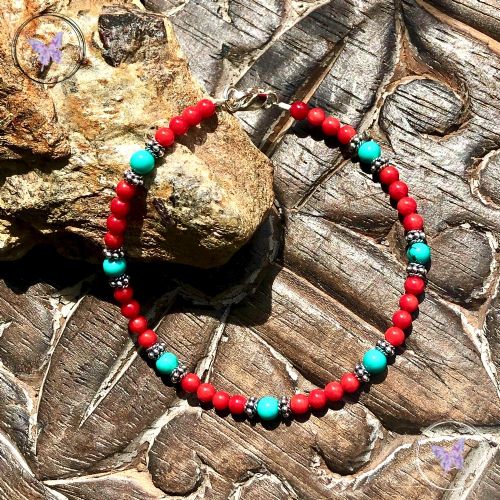 Red coral bead bracelet on sale